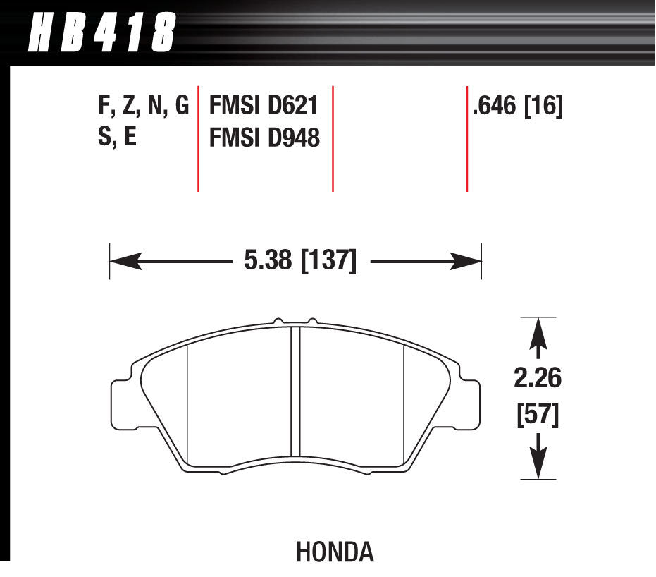HAWK BRAKE HB418N.646 Hawk Brake Crossover HP+ Front Brake Pads for 1993-2015 Honda Civic - Part HB418N.646