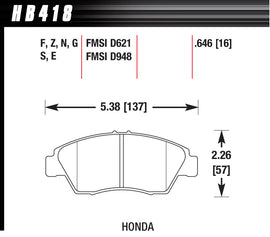 HAWK BRAKE HB418N.646 Hawk Brake Crossover HP+ Front Brake Pads for 1993-2015 Honda Civic - Part HB418N.646
