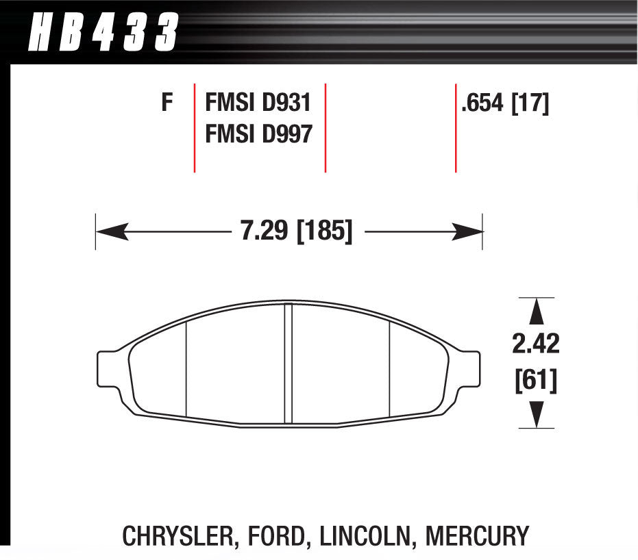 HAWK BRAKE HB433F.654 Hawk Brake HB433F.654 HPS High Torque Front Brake Pads for Select 2003-2011 Ford Vehicles, Set of 4