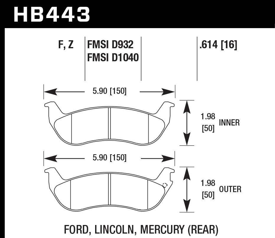 HAWK BRAKE HB443F.614 HAWK Brake HB443F.614 HPS Performance Street Rear Brake Pads for 2004 Ford Crown Victoria