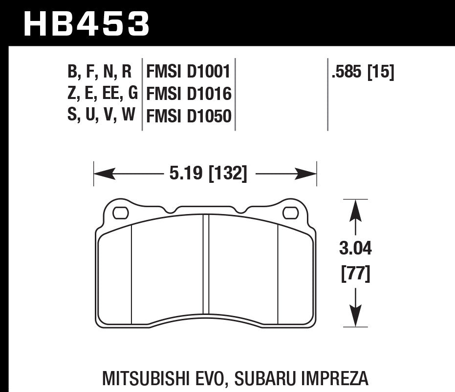 HAWK BRAKE HB453B.585 Hawk Brake HPS 5.0 Compound Front Brake Pads for EVO and Impreza - Set of 4