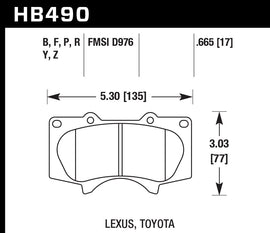 HAWK BRAKE HB490B.665 Hawk Brake Performance Street Front Brake Pads for Toyota Midsize SUVs (Set of 4) - Part HB490B.665