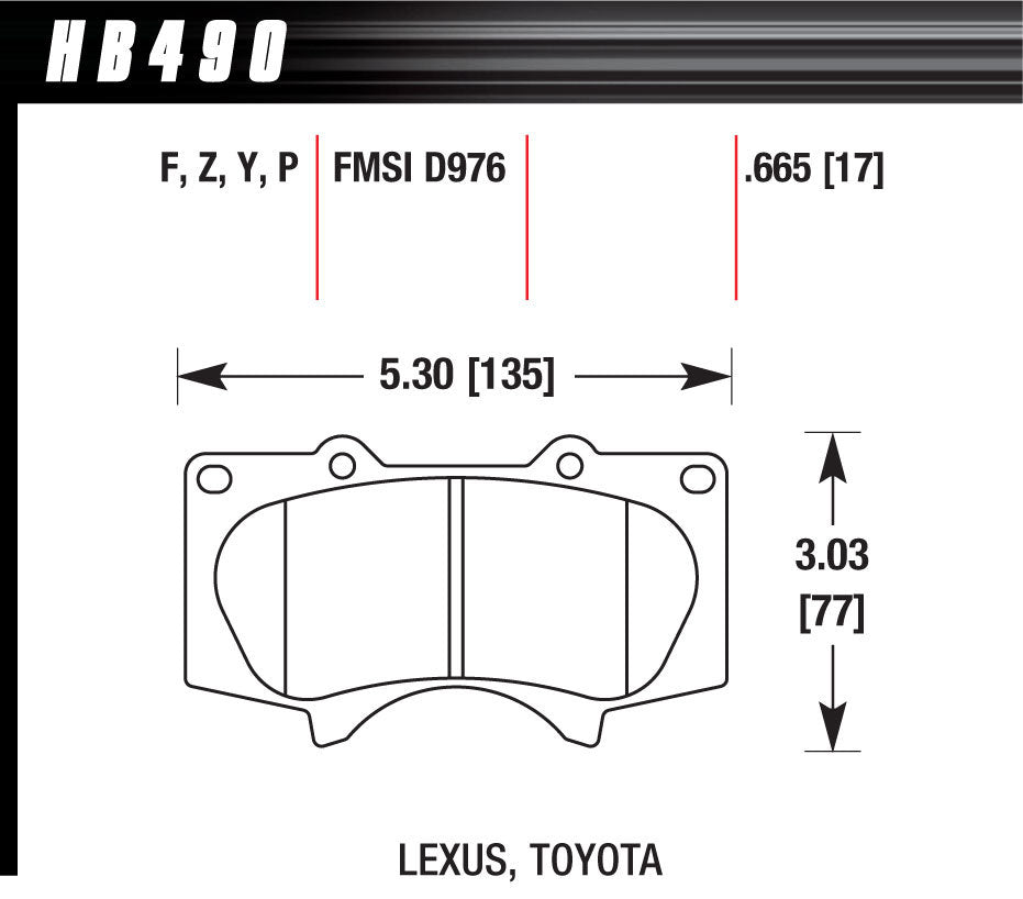 HAWK BRAKE HB490Y.665 Hawk Brake LTS Performance Street Brake Pads Set for Toyota Midsize Trucks and SUVs, Part HB490Y.665
