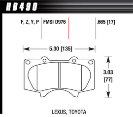 HAWK BRAKE HB490Y.665 Hawk Brake LTS Performance Street Brake Pads Set for Toyota Midsize Trucks and SUVs, Part HB490Y.665