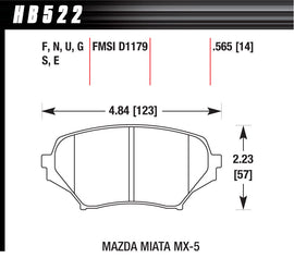 HAWK BRAKE HB522N565 Brake Pads Front Mazda Miata HP Plus