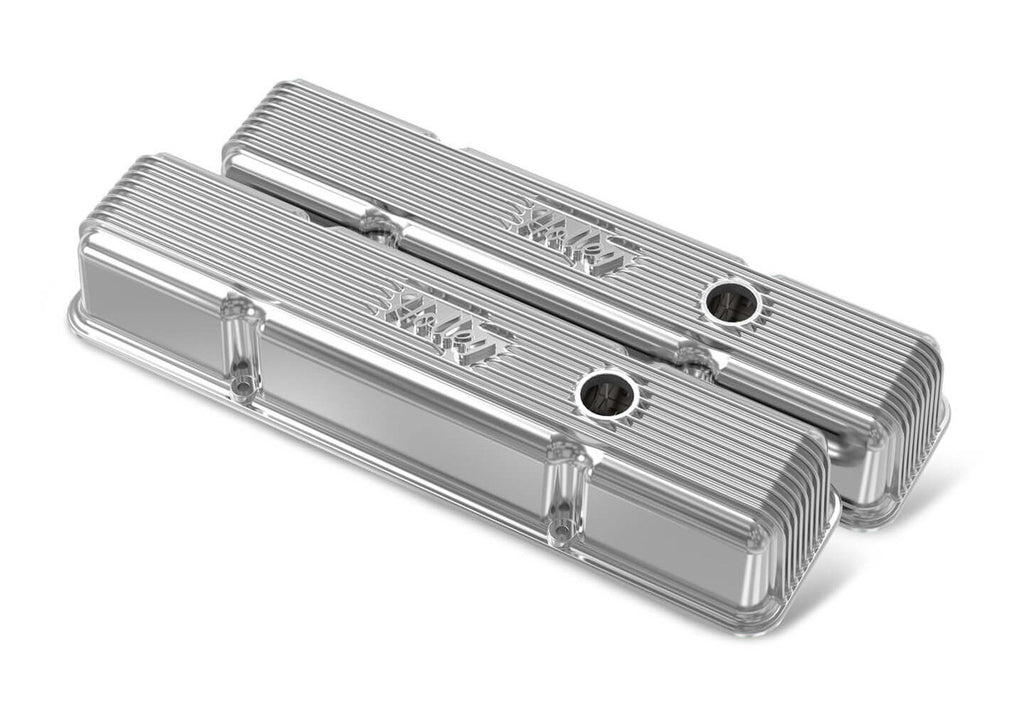 HOLLEY 241-241 Holley SBC Die Cast Aluminum Valve Cover Set - Vintage Series Tall Finned Design with Breather Hole and Baffled Construction