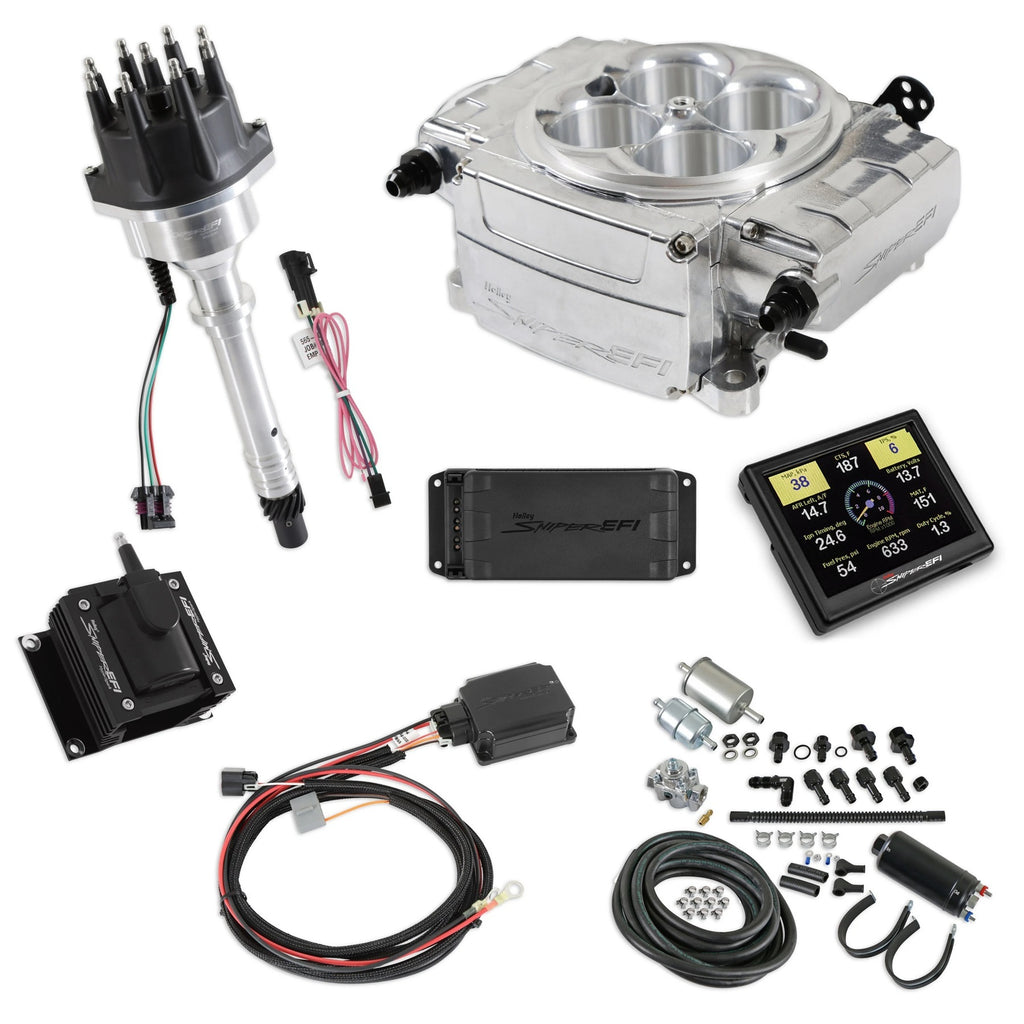 HOLLEY 550-510-3PK-SBC Holley Sniper 2 EFI Master Kit with SBC Ignition - Silver Aluminum Throttle Body (Part #550-510-3PK-SBC)