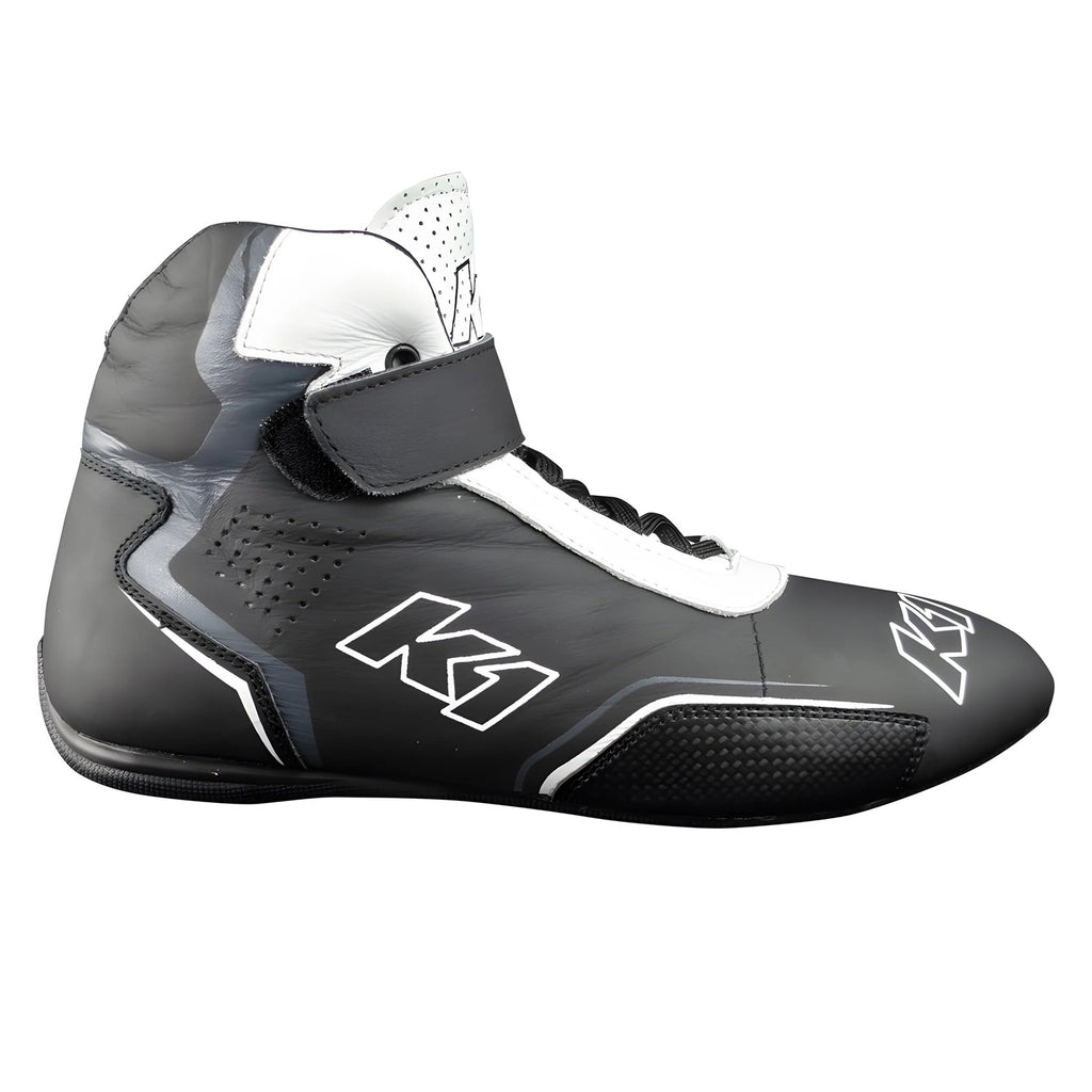 K1 RACEGEAR 14-PL2-NG-12 K1 RACEGEAR Pilot 2 Mid-Top Driving Shoes - Black/White Leather and Suede, Size 12