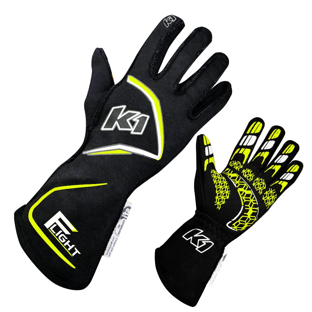 K1 RACEGEAR 23-FLT-NFY-L Gloves Flight Large Black-Flo Yellow