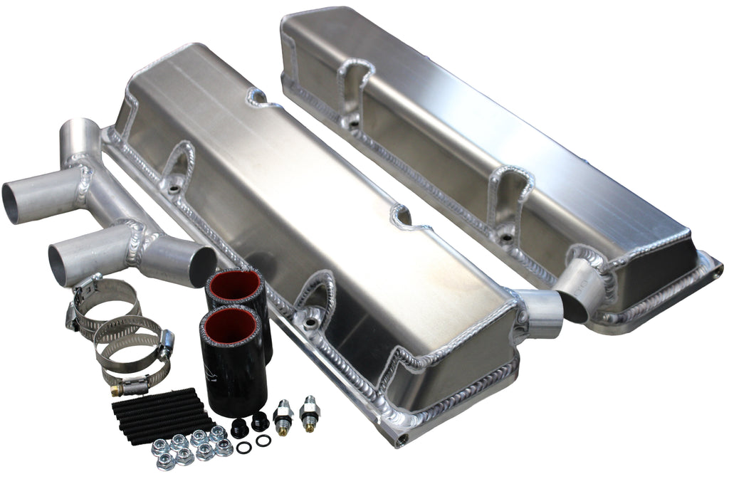 KEVKO OIL PANS & COMPONENTS VC208WO-5CO2 SBC Fab Valve Cover Set Dual Crossover Breather