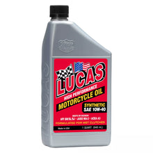 Load image into Gallery viewer, LUCAS OIL 10793 Motorcycle Oil 10w40 Synthetic 1 Quart