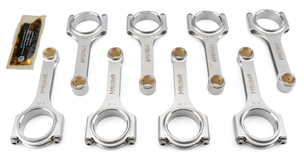 MOLNAR TECHNOLOGIES CH6125NLB8-A MOLNAR TECHNOLOGIES 6.125-Inch H-Beam Connecting Rod Set for Small Block Chevy - Part CH6125NLB8-A