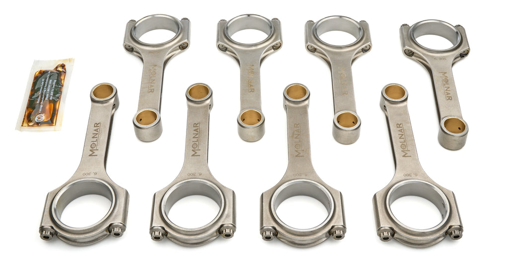 MOLNAR TECHNOLOGIES CH6300NLB8-A MOLNAR TECHNOLOGIES 6.300 in H-Beam Connecting Rod Set for Small Block Chevy, Part Number CH6300NLB8-A