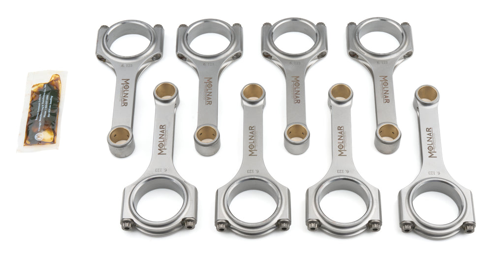 MOLNAR TECHNOLOGIES DH6123TLB8-A MOLNAR Technologies 6.123-inch H-Beam Connecting Rod Set for Small Block Mopar - Set of 8 with Billet Steel Construction