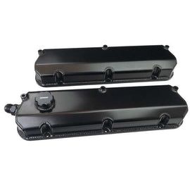 MOROSO 68478 MOROSO Small Block Ford Aluminum Baffled Valve Cover Pair with 12 AN Female Breather Port and 10 AN Male Fitting, Black Anodized - Part #68478