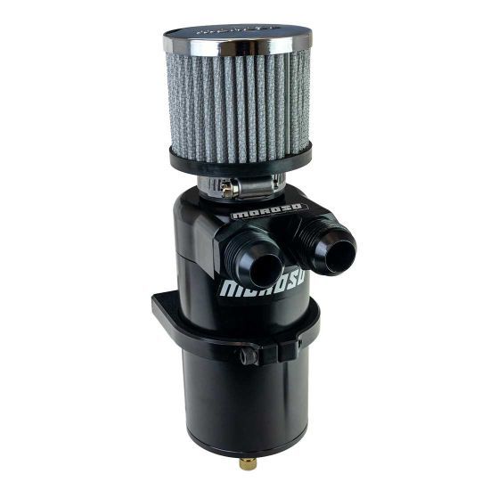 MOROSO 85416 MOROSO Breather Tank/Catch Can with Dual 12AN Male Inlets - 3 inch Diameter x 8.8 inch Tall Aluminum Black Anodized