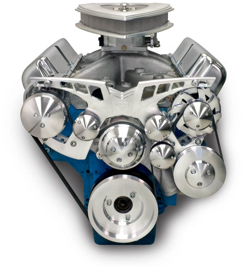 MARCH PERFORMANCE 19050 March Performance Ford FE Style Track Pulley System - 6-Rib Serpentine Aluminum Pulley Kit with Clear Powder Coat Finish