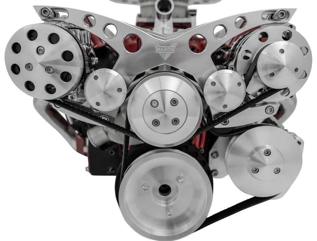 MARCH PERFORMANCE 21170 March Performance SBC Corvette Serpentine System with AC - 6-Rib Aluminum Pulley Kit for Small Block Chevy