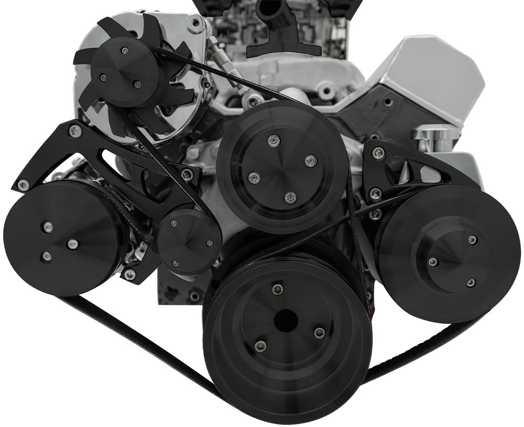 MARCH PERFORMANCE 22072-08 March Performance SBC Ultra Serpentine Pulley Kit with Black Powder Coat for Small Block Chevy