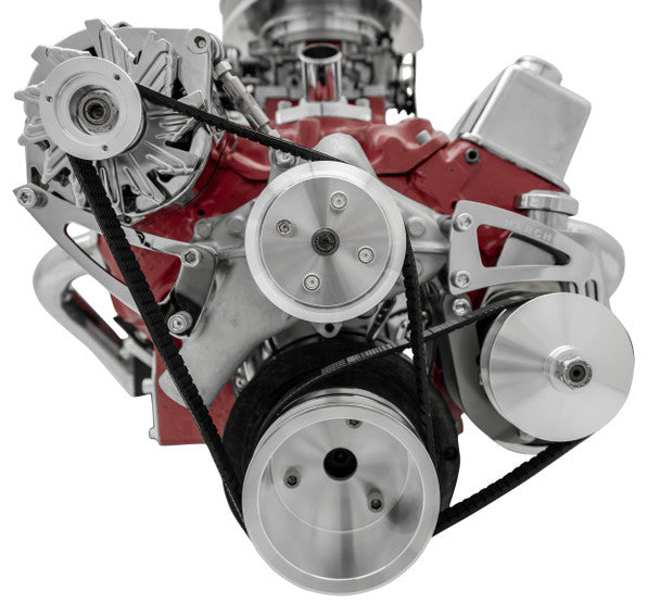 MARCH PERFORMANCE 22095 MARCH PERFORMANCE SBC Super Economy Serpentine System Pulley Kit with Aluminum and Clear Powder Coat Finish