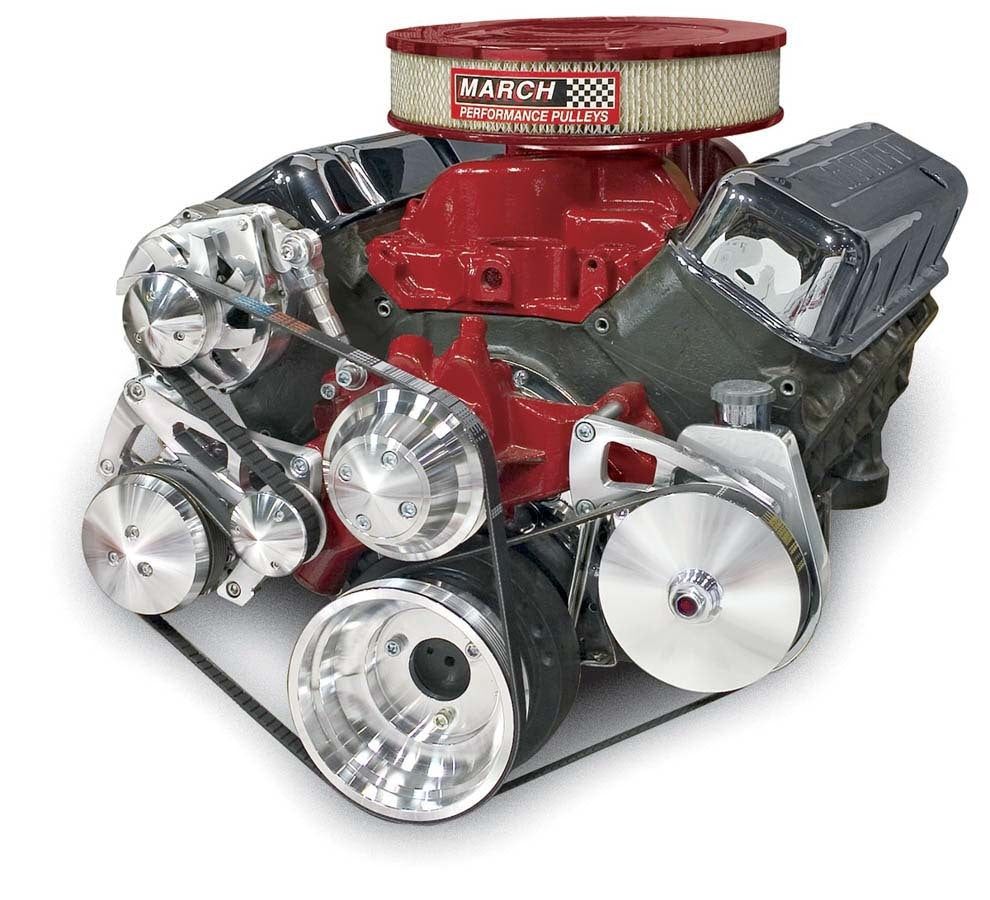 MARCH PERFORMANCE 23072 MARCH PERFORMANCE Chevy Big Block Long Water Pump Pulley Kit - 6-Rib Serpentine Aluminum with Clear Powder Coat, Part #23072