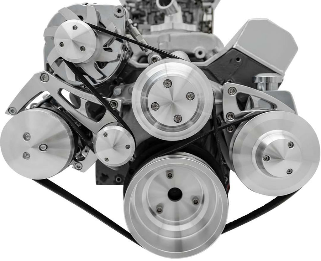 MARCH PERFORMANCE CA22072 MARCH PERFORMANCE SBC Serpentine Conversion Kit with Aluminum Pulley and Clear Powder Coat Finish
