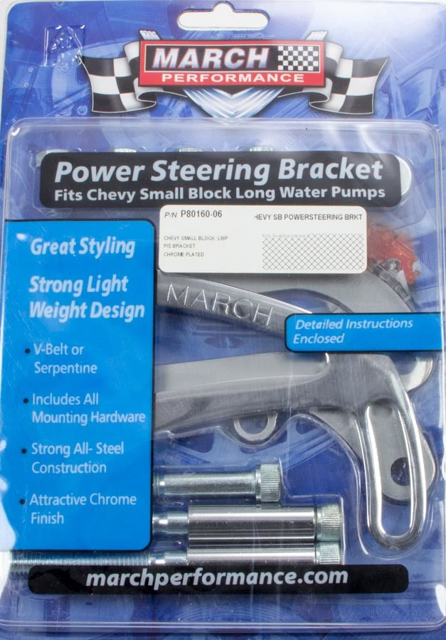 MARCH PERFORMANCE P80160-06 Power Steering Bracket SBC Chrome