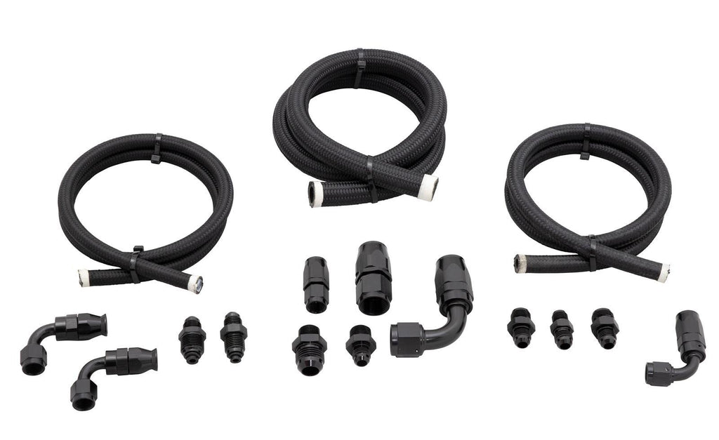 MARCH PERFORMANCE PS-LK-REM-08 March Performance Braided Power Steering Line Kit with Remote Reservoir in Black (Part Number PS-LK-REM-08)