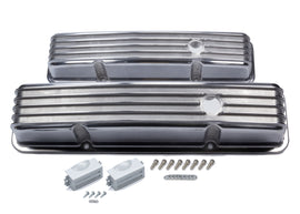 MR. GASKET 6855G SBC Cast Alm Valve Cover Set Finned Style Pol.