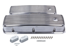 MR. GASKET 6859G BBC Cast Alm Valve Cover Set Finned Style Pol.