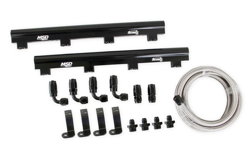 MSD IGNITION 2723 MSD IGNITION LS7 Fuel Rail Kit for Atomic EFI - Black Anodized Aluminum with 8 AN Female O-Ring Inlets and Outlets