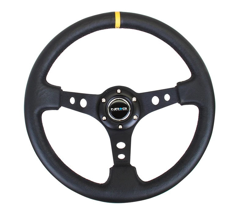 NRG INNOVATION RST-006BK-Y Steering Wheel 350mm 3in Dish Black LeatherYlwStr