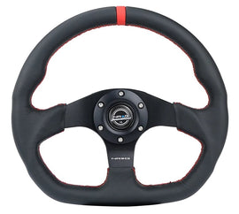 NRG INNOVATION RST-024MB-R-RD Steering Wheel 320mm Flt Bottom Blk Leather w/Red