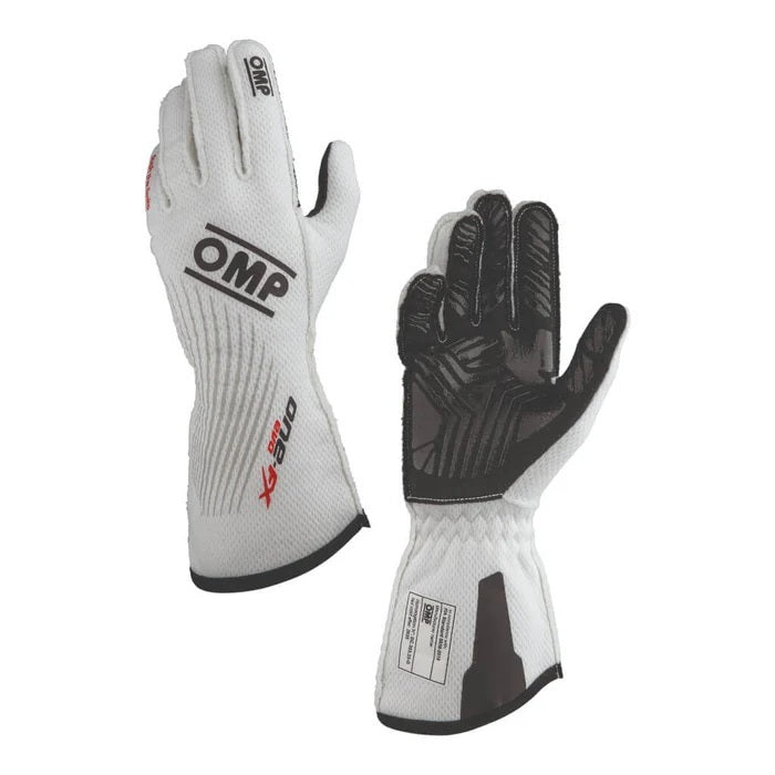 OMP RACING, INC. IB0-0773-C01-020-L OMP Racing One EVO FX FIA Approved Driving Gloves - White Large Pair