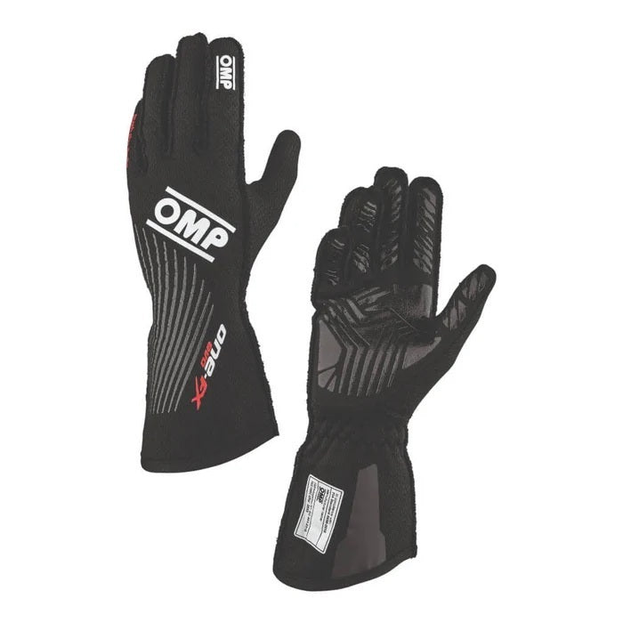 OMP RACING, INC. IB0-0773-C01-071-M OMP Racing One EVO FX FIA 8856-2018 Black Medium Driving Gloves - Single Layer Fire Retardant Fabric