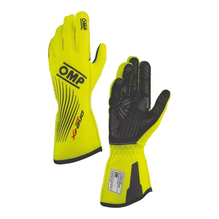 OMP RACING, INC. IB0-0773-C01-099-S OMP RACING INC. One EVO FX FIA Approved Driving Gloves - Small, Fluorescent Yellow, Single Layer Fire Retardant Fabric