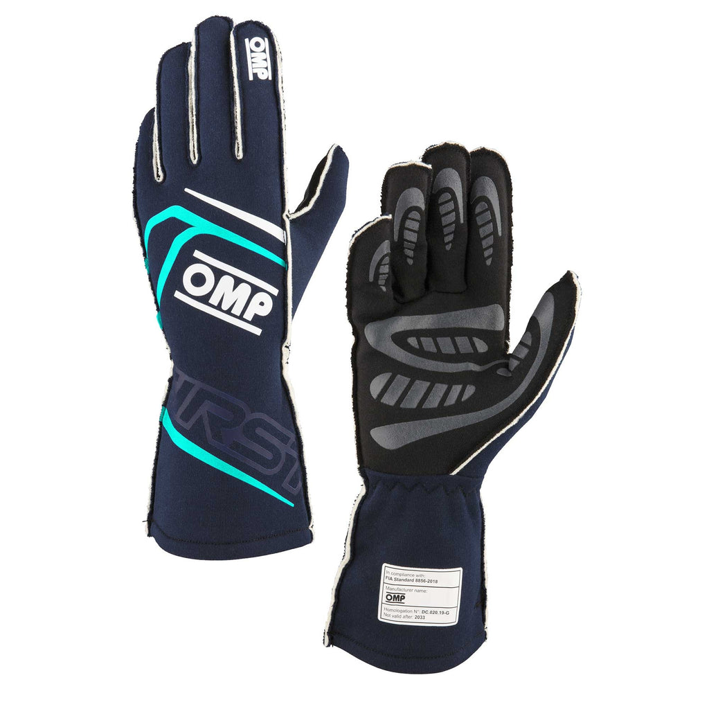 OMP RACING, INC. IB0-0776-B01-248-M FIRST GLOVES FIA 8856-20 18 MY2025 NAVY BLUE / TI