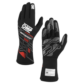 OMP RACING, INC. IB0-0777-B01-073-XL SPORT GLOVES FIA 8856-20 18 MY2025 BLACK / RED SZ