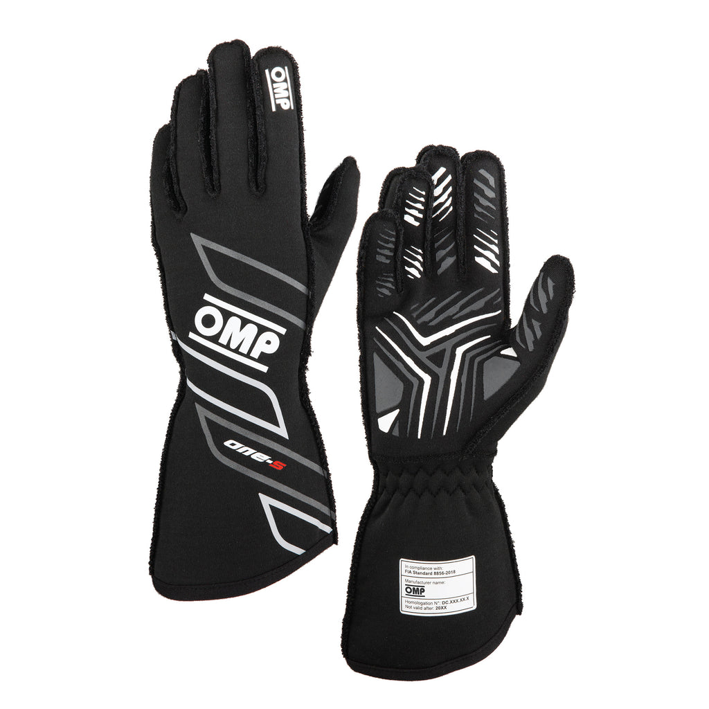 OMP RACING, INC. IB0-0778-A01-071-XXL ONE-S GLOVES my2025 FIA 8856-2018 BLACK SZ. XXL