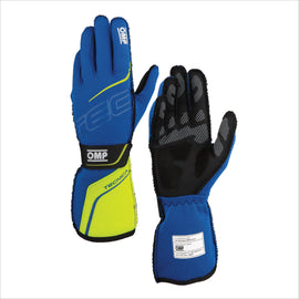 OMP RACING, INC. IB0-0779-A01-044-L TECNICA GLOVES FIA 8856- 2018 BLUE / YELLOW SZ. L