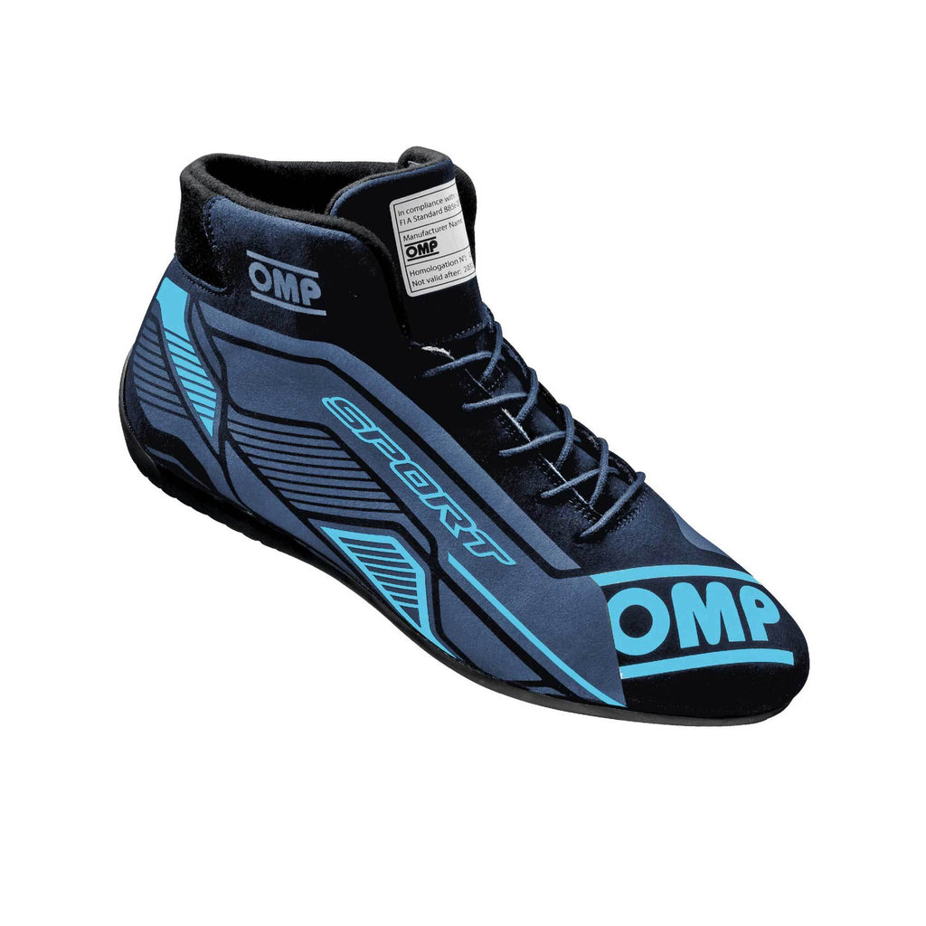 OMP RACING, INC. IC0-0829-A01-275-39 OMP SPORT SHOES FIA 8856 -2018 BLACK / CYAN SZ. 3
