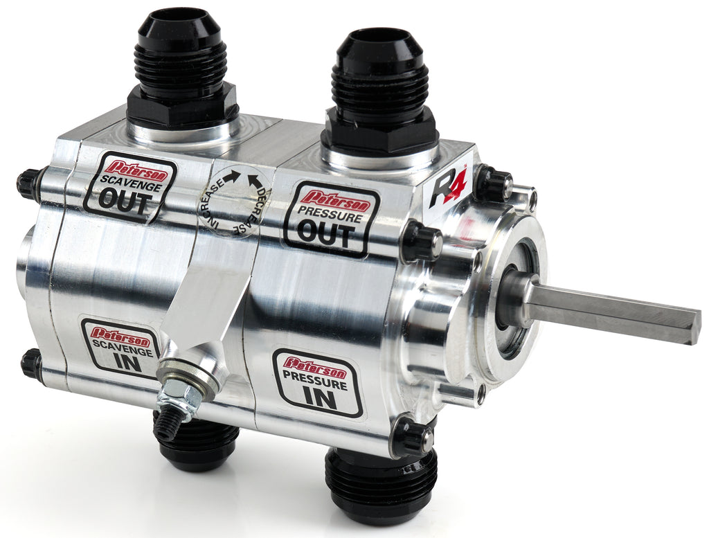 PETERSON FLUID 04-2496-HEX Peterson Fluid 04-2496-HEX Oil Pump for R4 Dry Sump Systems, 2-Stage Reverse Rotation with Front Pressure