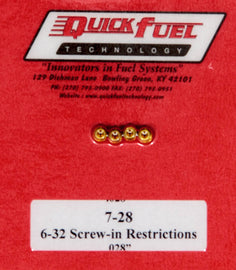 QUICK FUEL TECHNOLOGY 7-28 .028in- 6-32 Screw-in Restrictors (4pk)