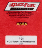 QUICK FUEL TECHNOLOGY 7-28 .028in- 6-32 Screw-in Restrictors (4pk)