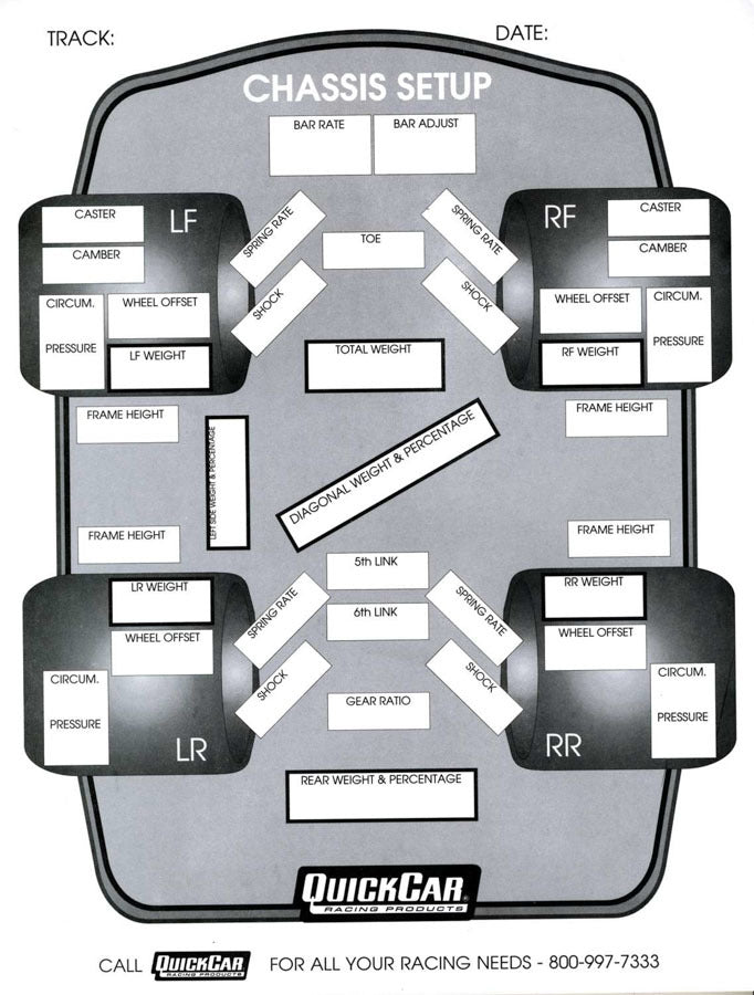 QUICKCAR RACING PRODUCTS 51-201 Chassis Set-Up Forms (50 PK)