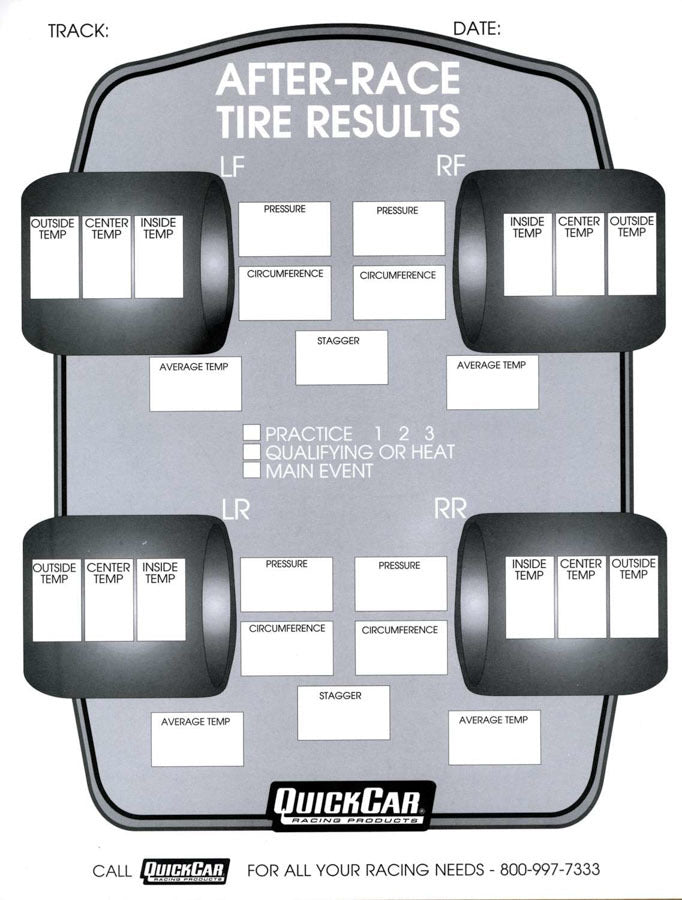 QUICKCAR RACING PRODUCTS 51-215 After Race Tire Set-Up Forms (50 PK)