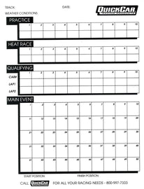 QUICKCAR RACING PRODUCTS 51-230 Time Organizer Sheets 50 Lap