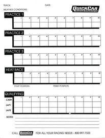 QUICKCAR RACING PRODUCTS 51-235 Time Organizer Sheets 100 Lap (50PK)