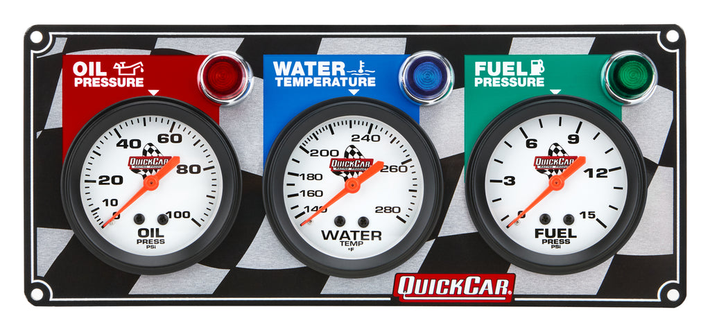 QUICKCAR RACING PRODUCTS 61-6012 3 Gauge Panel OP/WT/FP