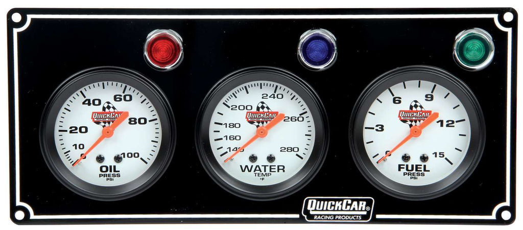 QUICKCAR RACING PRODUCTS 61-6712 3 Gauge Panel  OP/WT/FP Black